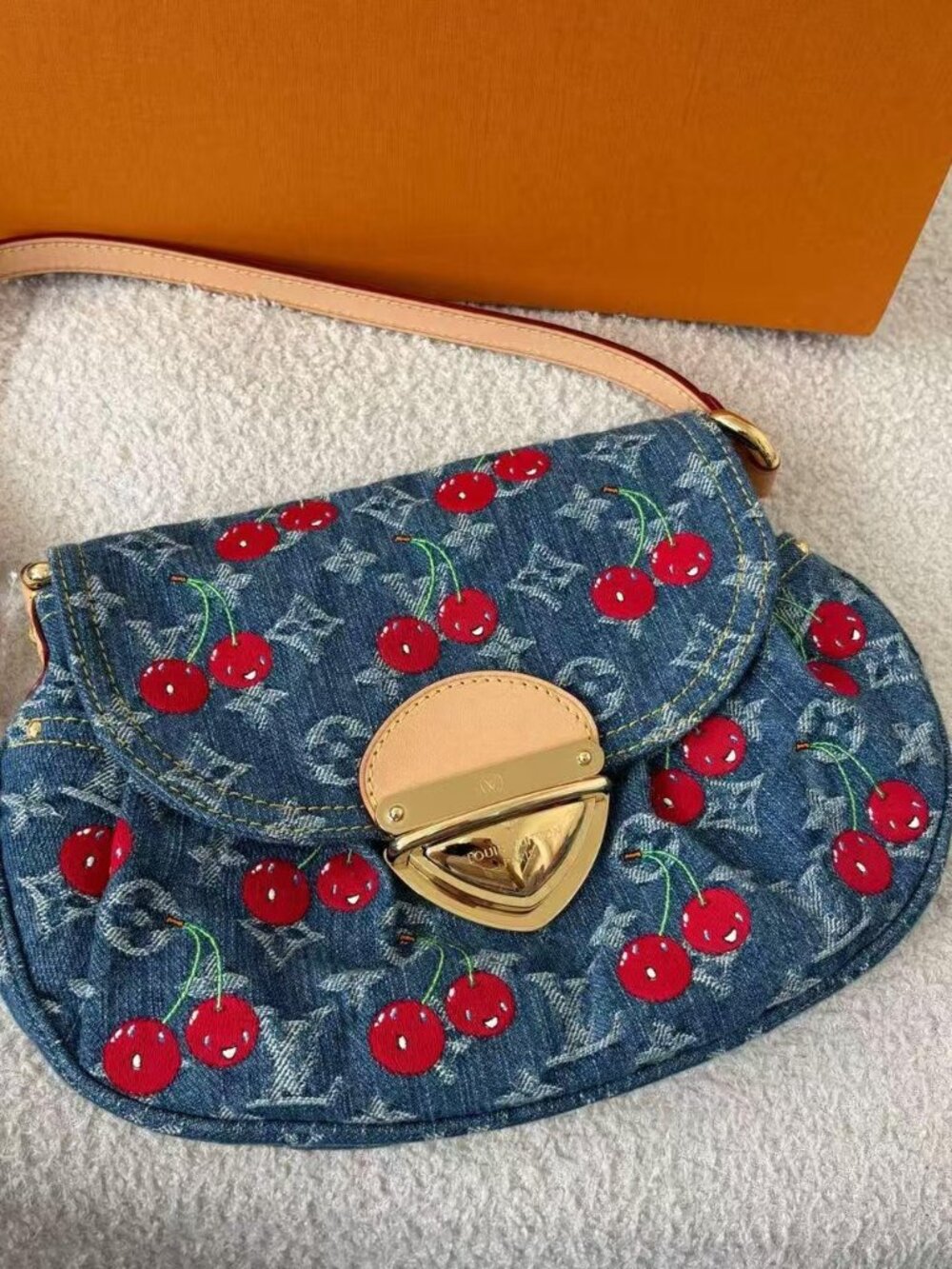 Louis Vuitton x Takashi Murakami Monogram Cherry Denim Sunset Shoulder Bag GHW